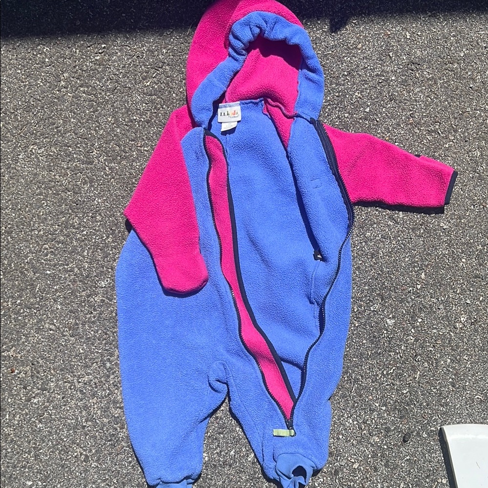 L.L. Bean Pink and Blue Footies One Piece Snowsuit